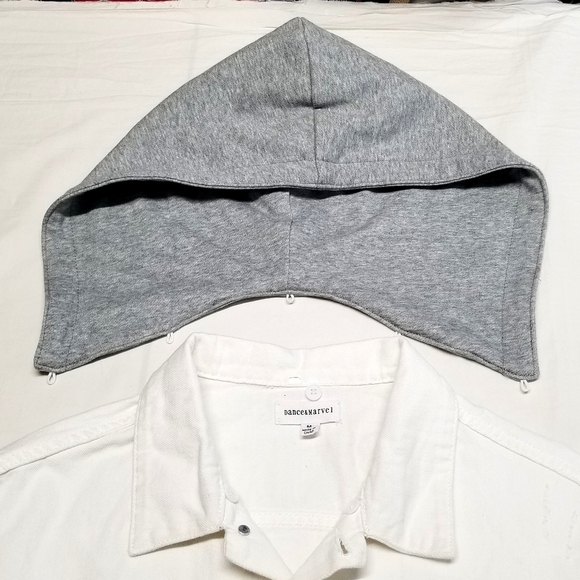 Dance & Marvel White Gray Raw Hem Crop Distressed Convertible Denim  Jacket, M - Picture 6 of 10